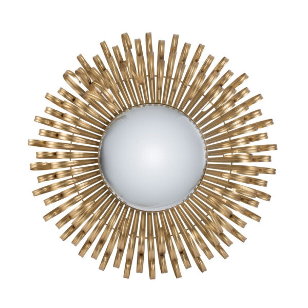 27 Inch Round Wall Mount Accent Decor Mirror, Sunburst, Iron Frame, Gold
