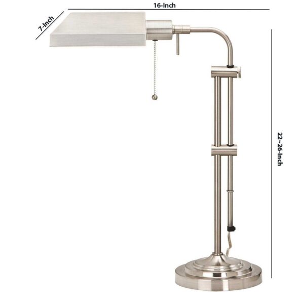 Metal Rectangular Desk Lamp with Adjustable Pole, Silver