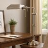 Metal Rectangular Desk Lamp with Adjustable Pole, Silver