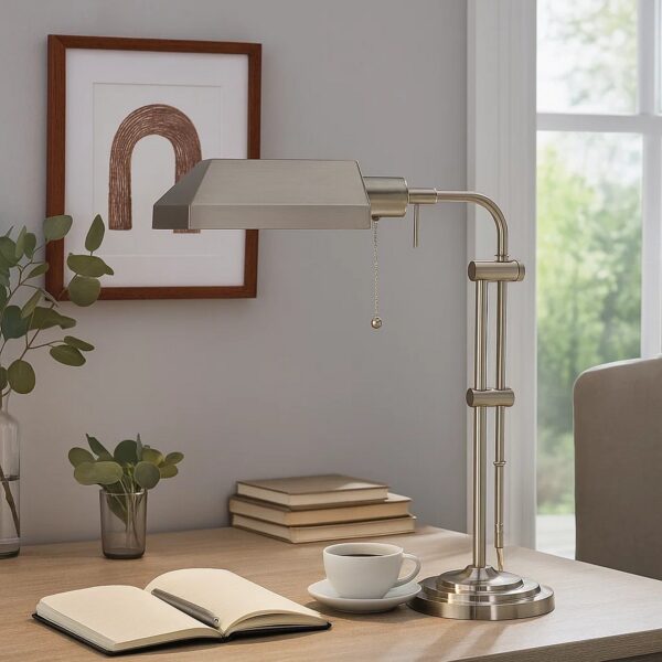 Metal Rectangular Desk Lamp with Adjustable Pole, Silver