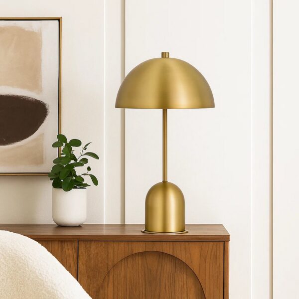 20 Inch Metal Accent Table Lamp with Dome Shade, Brass
