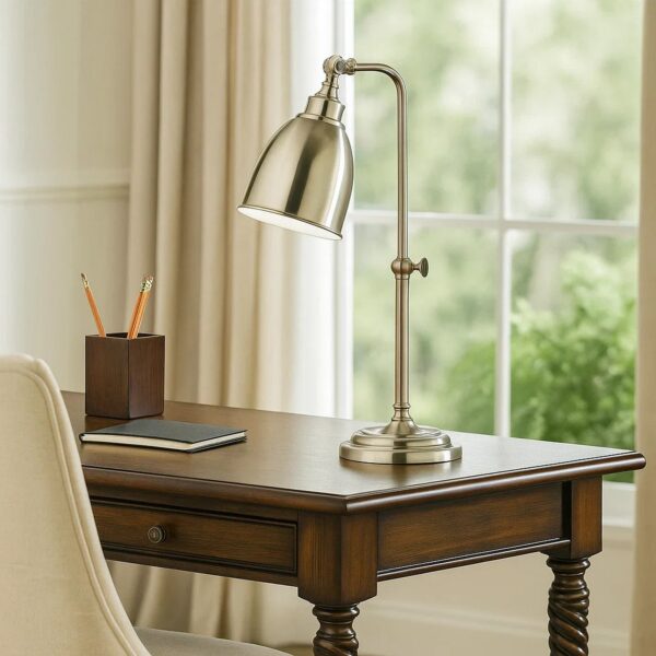 Metal Round 25" Table Lamp with Adjustable Pole, Silver