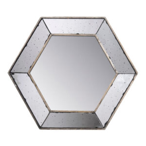 Filo 21 Inch Wall Accent Mirror, Raised Tray Edges, Hexagonal Mirror Frame