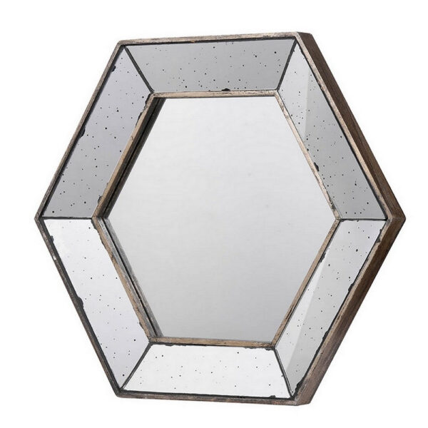 Filo 21 Inch Wall Accent Mirror, Raised Tray Edges, Hexagonal Mirror Frame