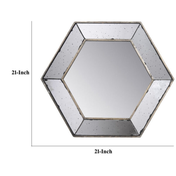 Filo 21 Inch Wall Accent Mirror, Raised Tray Edges, Hexagonal Mirror Frame