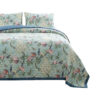 Eden 2 Piece Twin XL Quilt Set, Peacock and Songbirds, Green Microfiber