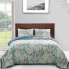 Eden 2 Piece Twin XL Quilt Set, Peacock and Songbirds, Green Microfiber