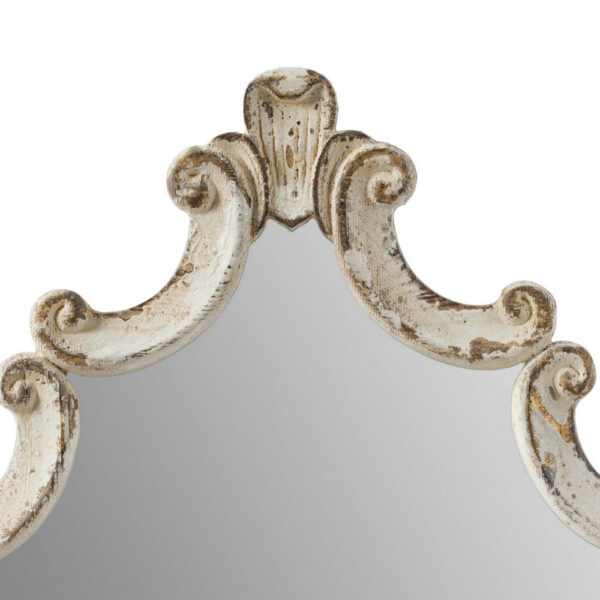 30 Inch Accent Wall Mirror, Carved Ornate Scrollwork Antique White Fir Wood