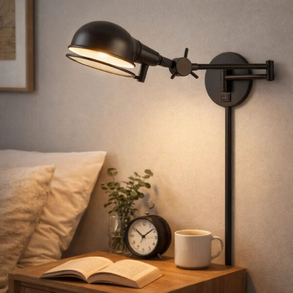 Kash 27 Inch Vintage Wall Lamp, Swing Arm, Adjustable Metal Shade, Bronze