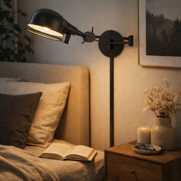 Kash 27 Inch Vintage Wall Lamp, Swing Arm, Adjustable Metal Shade, Bronze