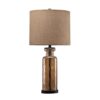 Glass Table Lamp with Fabric Drum Shade, Gold and Beige