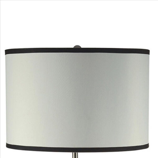 29 Inch Round Drum Shade Table Lamp, Curved Tubular Frame, Silver