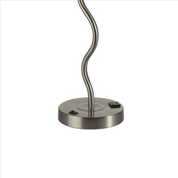 29 Inch Round Drum Shade Table Lamp, Curved Tubular Frame, Silver