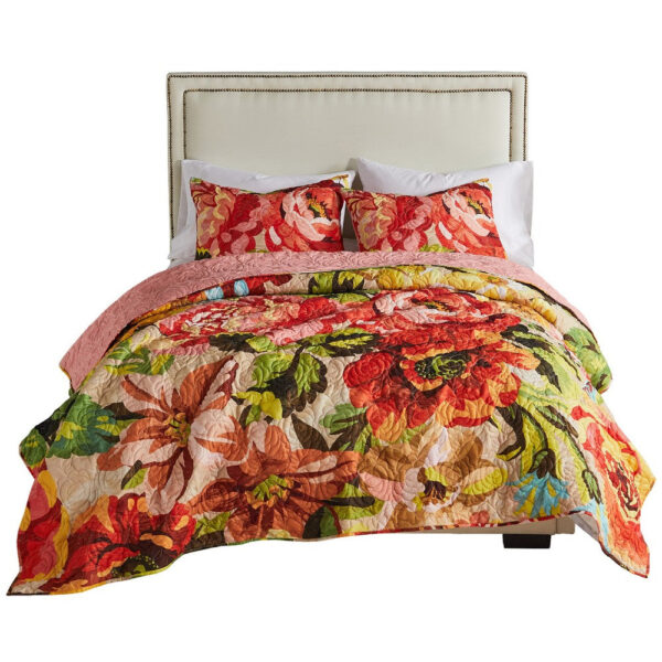 Dahl 3 Piece Queen Quilt Set, 2 Pillow Shams, Polyester Fill, Multicolor