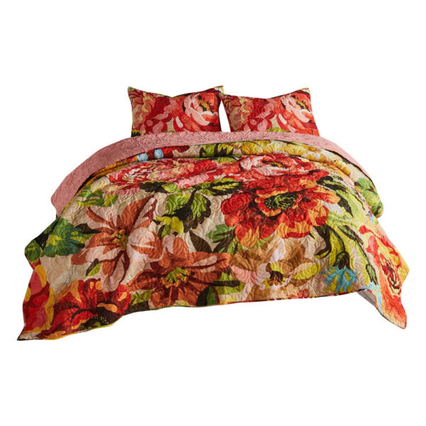 Dahl 3 Piece Queen Quilt Set, 2 Pillow Shams, Polyester Fill, Multicolor