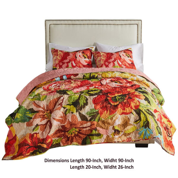 Dahl 3 Piece Queen Quilt Set, 2 Pillow Shams, Polyester Fill, Multicolor