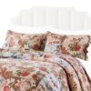 Rome 3 Piece Microfiber Reversible Floral Print Queen Quilt Set, Multicolor