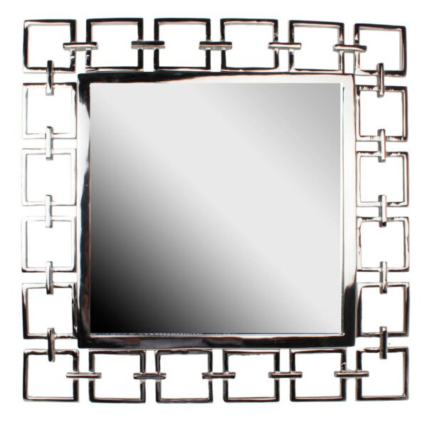 Modern Style Metal Openwork Square Framed Mirror, Silver