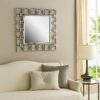 Modern Style Metal Openwork Square Framed Mirror, Silver