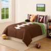 5 Piece Twin Comforter Set with Football Field Print, Brown and Green