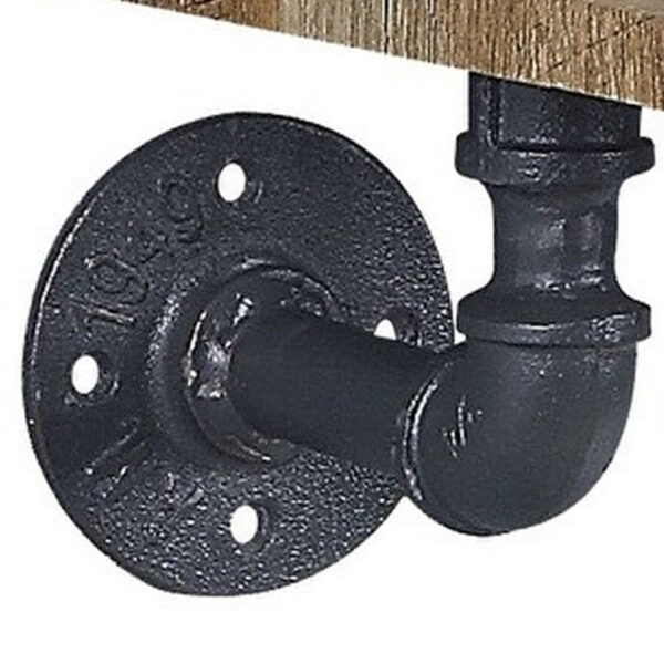 Ley 18 Inch Wood Wall Mount Shelf, Metal Pipe Design, Brown, Black