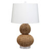25 Inch Table Lamp, Rattan Woven, Inverted Tapered Shade, White, Beige