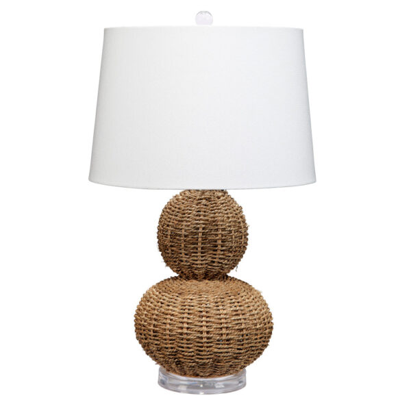 25 Inch Table Lamp, Rattan Woven, Inverted Tapered Shade, White, Beige