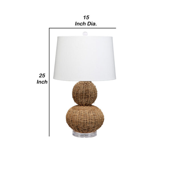 25 Inch Table Lamp, Rattan Woven, Inverted Tapered Shade, White, Beige