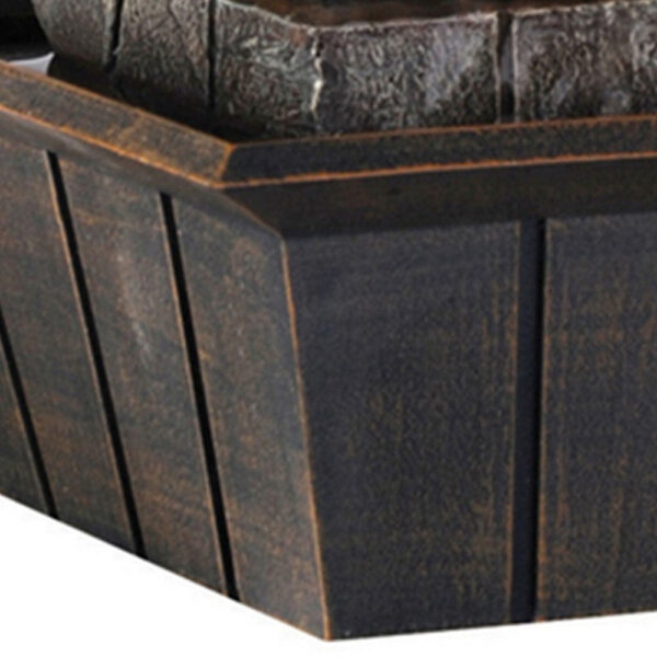 C Shaped Polyresin Frame Fountain with Tapered Base and LED Lights, Brown