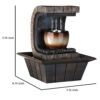 C Shaped Polyresin Frame Fountain with Tapered Base and LED Lights, Brown