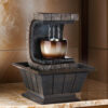 C Shaped Polyresin Frame Fountain with Tapered Base and LED Lights, Brown
