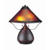 Pot Bellied Metal Body Table Lamp with Conical Mica Shade, Bronze