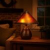 Pot Bellied Metal Body Table Lamp with Conical Mica Shade, Bronze