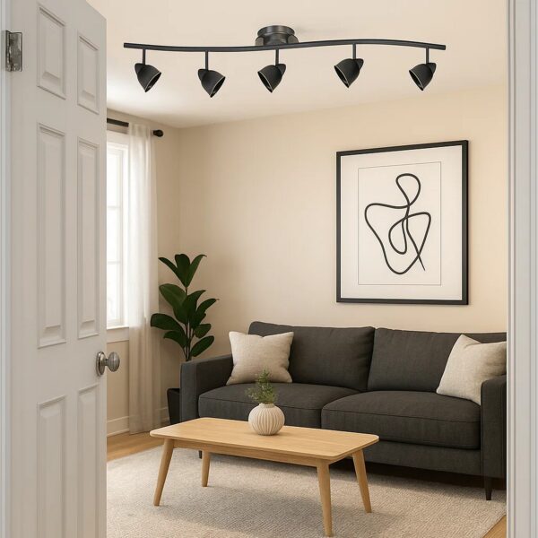 5 Light 120V Metal Track Light Fixture with Round Shade, Black