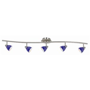 5 Light 120V Metal Track Light Fixture with Textured Shade, Silver and Blue