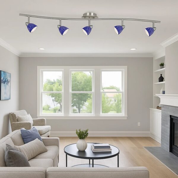 5 Light 120V Metal Track Light Fixture with Textured Shade, Silver and Blue