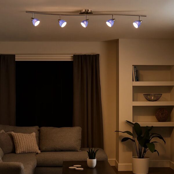 5 Light 120V Metal Track Light Fixture with Textured Shade, Silver and Blue