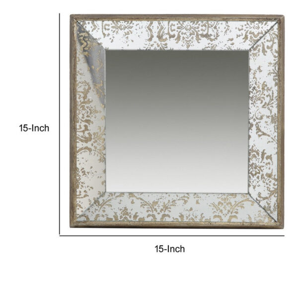 Filo 15 Inch Square Accent Wall Mirror, Raised Edges, Silver Wood Frame