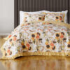 Kelsa 2 Piece Twin Quilt Set with Pillow Sham, Cotton, Ruffled Border, Gold