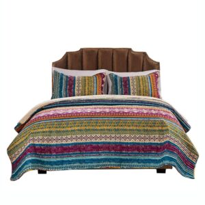 Tribal Motif Print Cotton Twin Quilt Set with 1 Pillow Sham, Multicolor