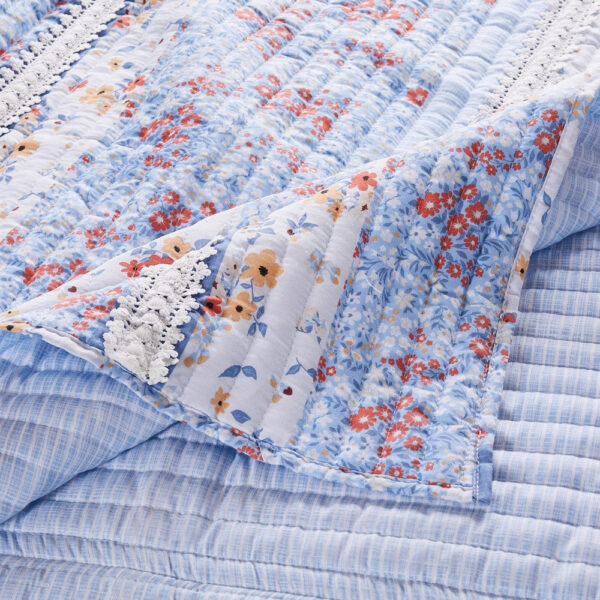 Joa 2 Piece Microfiber Twin Quilt Set, Floral Print, Lace Trim, Multicolor