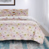 Milan 3 Piece Microfiber Blooming Flower Pattern Queen Quilt Set, White and Pink