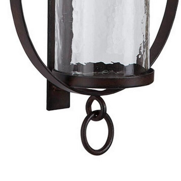 Metal Wall Sconce with Glass Hurricane and Chain Design Holder, Black
