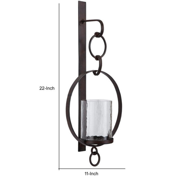 Metal Wall Sconce with Glass Hurricane and Chain Design Holder, Black