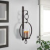 Metal Wall Sconce with Glass Hurricane and Chain Design Holder, Black