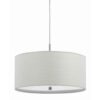 Drum Style Pendant Fixture with Fabric Shade and Brushed Details, White