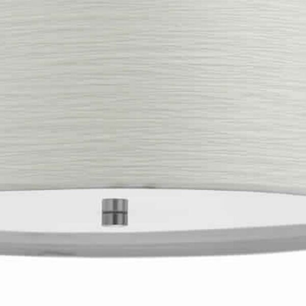 Drum Style Pendant Fixture with Fabric Shade and Brushed Details, White