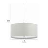 Drum Style Pendant Fixture with Fabric Shade and Brushed Details, White