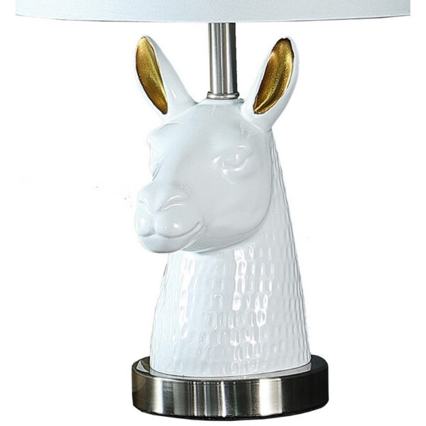 Metal Table Lamp with Llama Animal Head, White