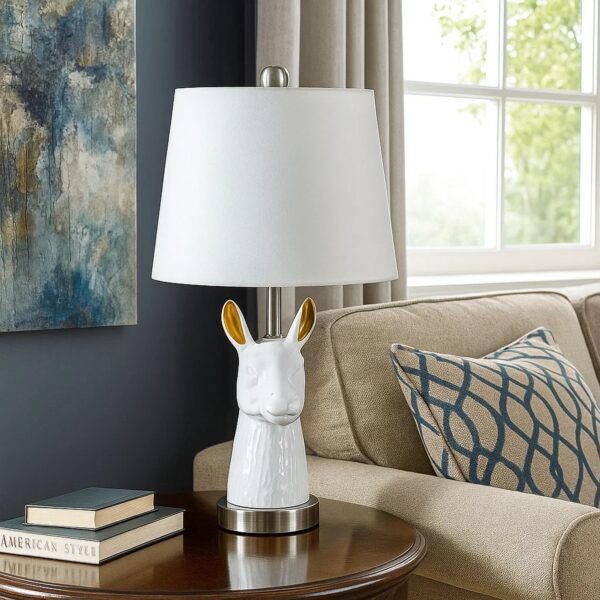 Metal Table Lamp with Llama Animal Head, White
